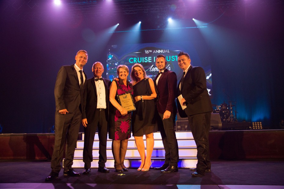 Australian Gold Cruise Agency of the Year Award winners Bicton Travel (l to r) Michael Middleton, Alan Smethurst, Carol Smethurst, Nicole Costantin (NCL), Matt Clements, Barry Downs