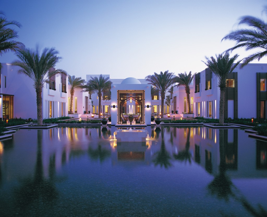 The water garden at The Chedi Muscat Hotel