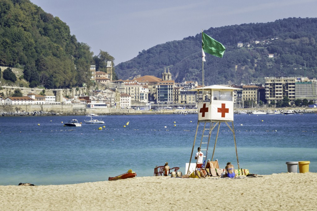 Lifeguard tower at La Concha beach. San Sebastian. Basque country, Spain