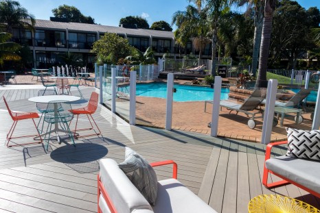 Sub-tropical gardens and the new swimming pool deck at Holiday Inn Auckland Airport