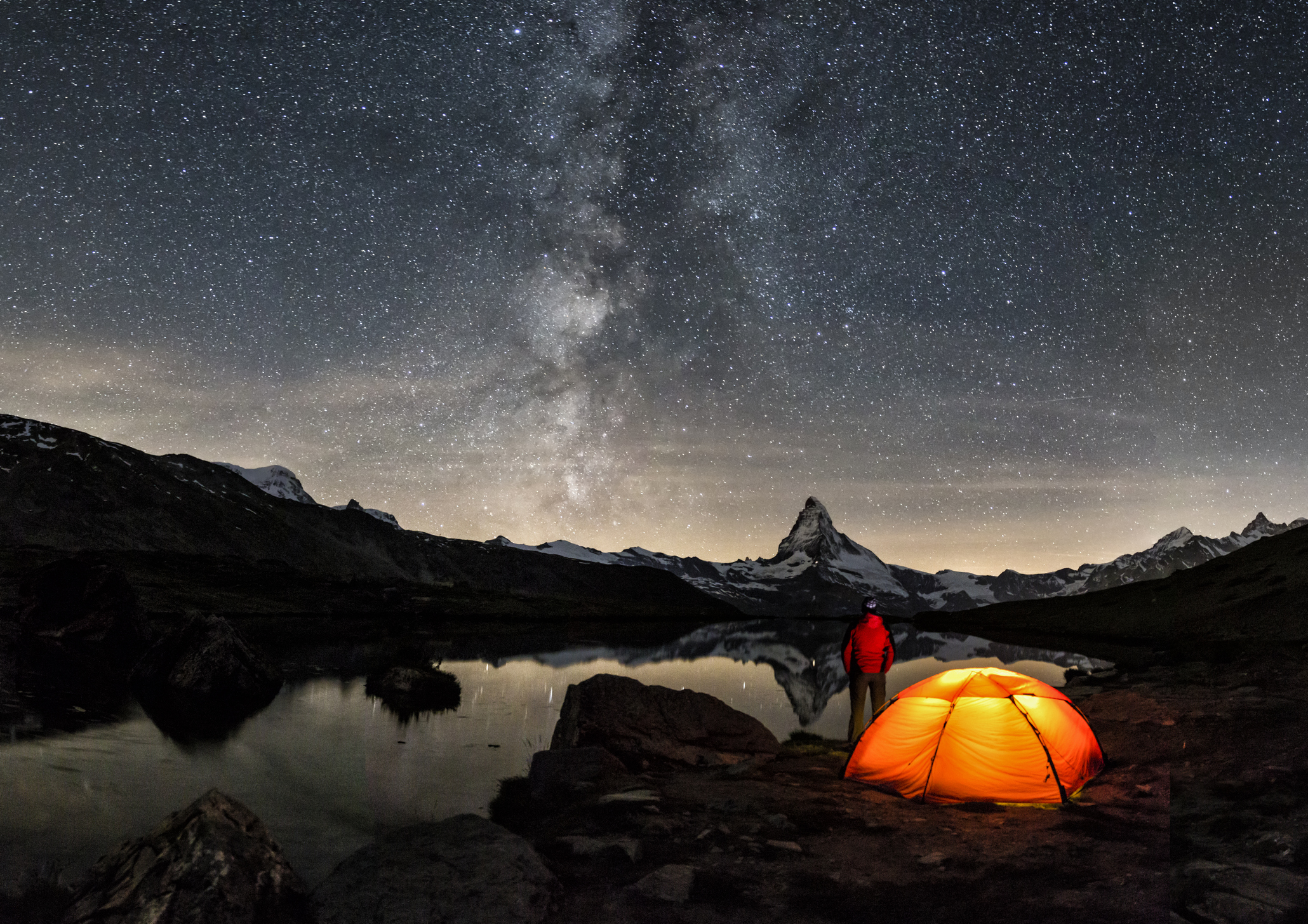 Loneley Camper under Milky Way at Matterhorn