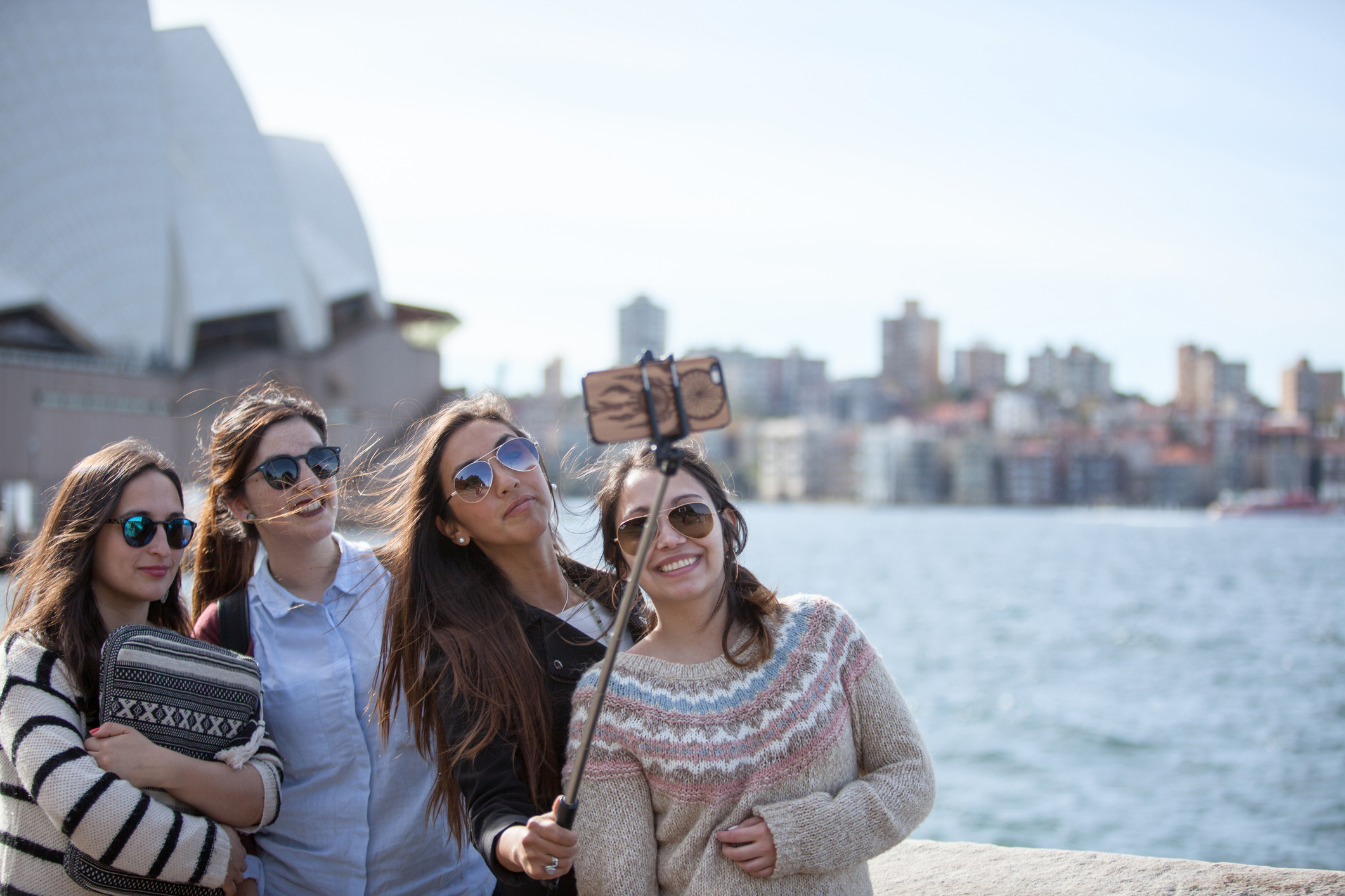 Young Adult Asian Females Sydney Opera House Harbor Selfy