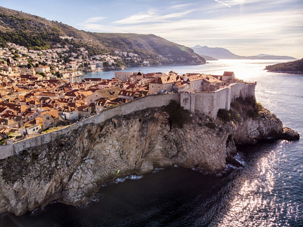 Dubrovnik old town city walls aerial view